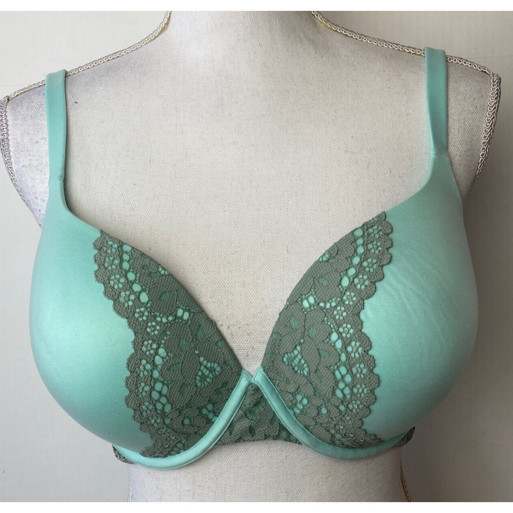 Victoria's Secret 36DD Perfect Shape bra Underwire Padded Lace Sexy Aqua